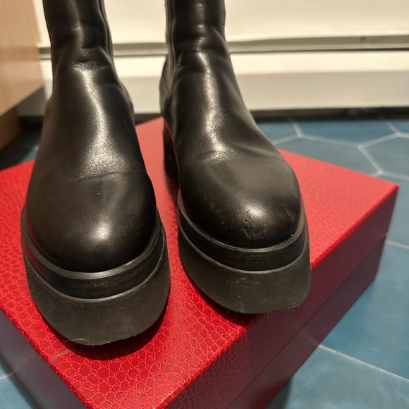 Tamara Mellon Black Leather Platform Boots - Picture 3 of 4